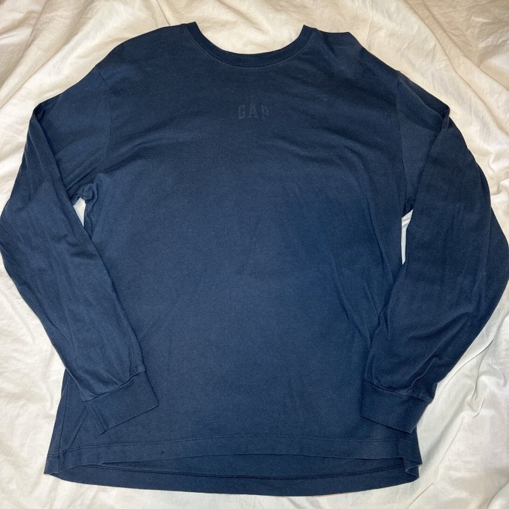 GAP Shirt Mens L Blue Graphic Long Sleeve Crewneck Relaxed Fit